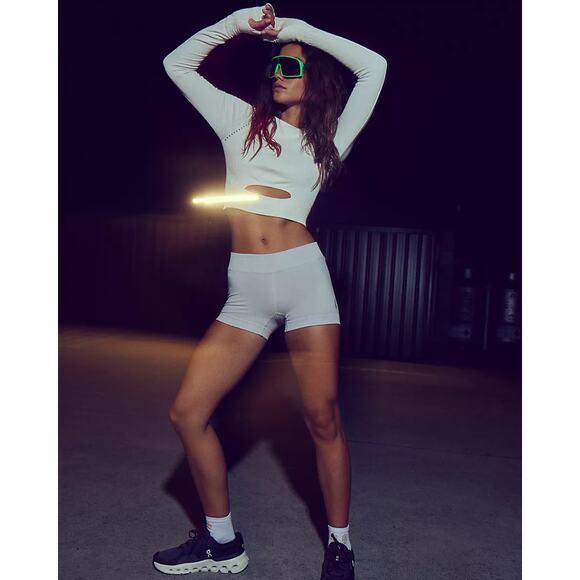 NWOT Free People Movement Good Karma Micro Shorts in Ice Grey - Picture 1 of 5